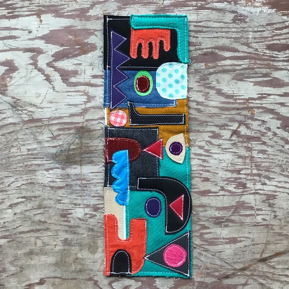 Mixed Fabric Collage Wall Art Abstract Geometric OOAK 14